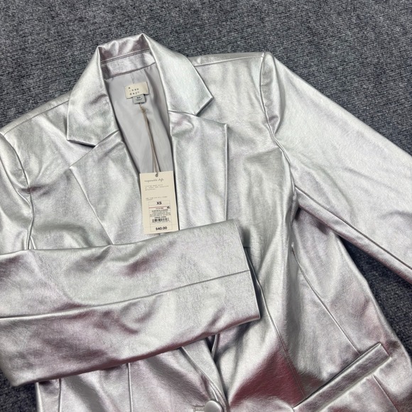 a new day Jackets & Blazers - A New Day Blazer XS Silver Metallic Faux Leather Long Sleeve NWT Womens